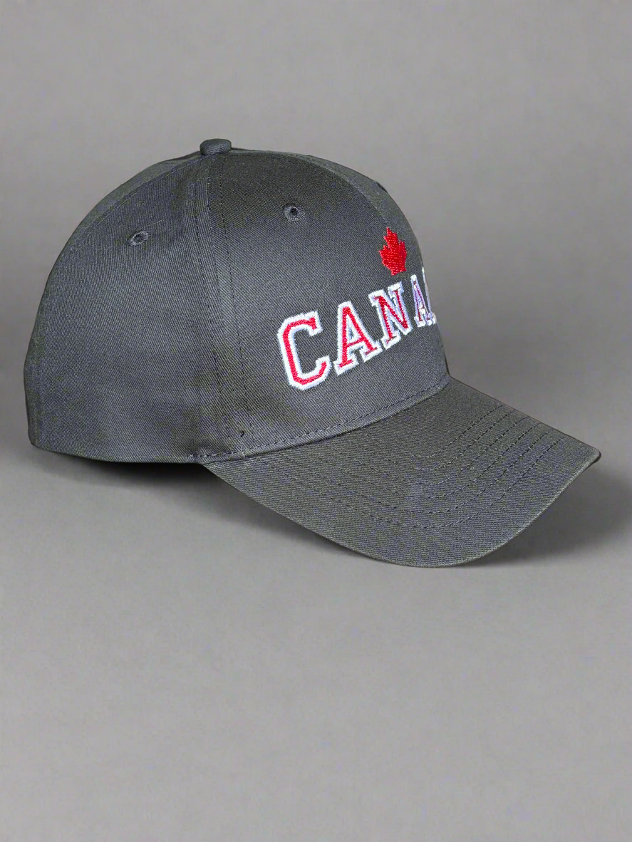 Black structured Canada Maple Leaf baseball cap with embroidered "CANADA" and maple leaf, adjustable, unisex