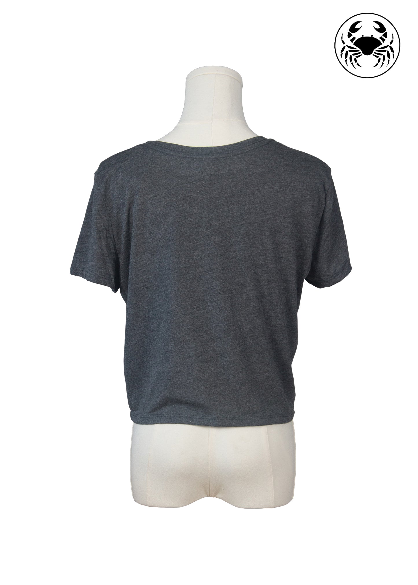 Back view of plain grey women’s Canada maple leaf crop top