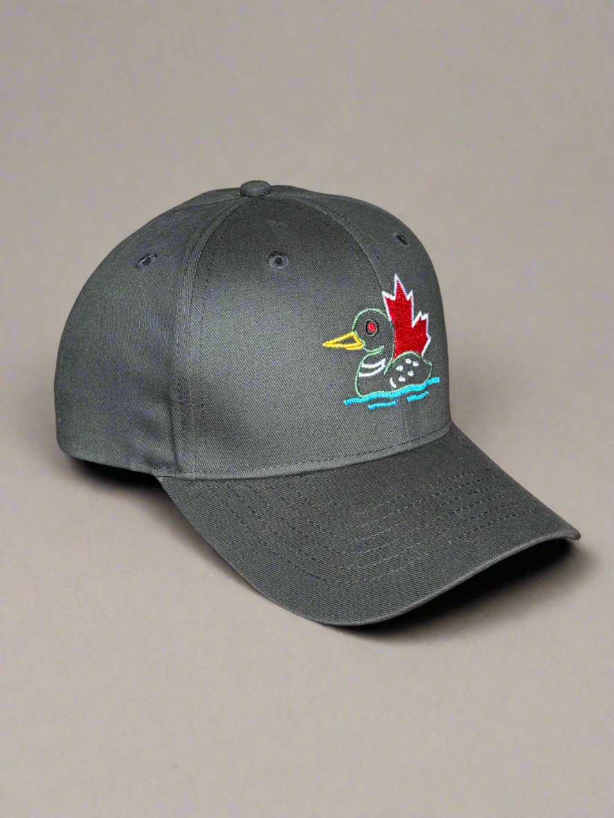 Structured black Canada Loon Maple Leaf baseball cap, unique Canadian embroidery, adjustable, unisex style