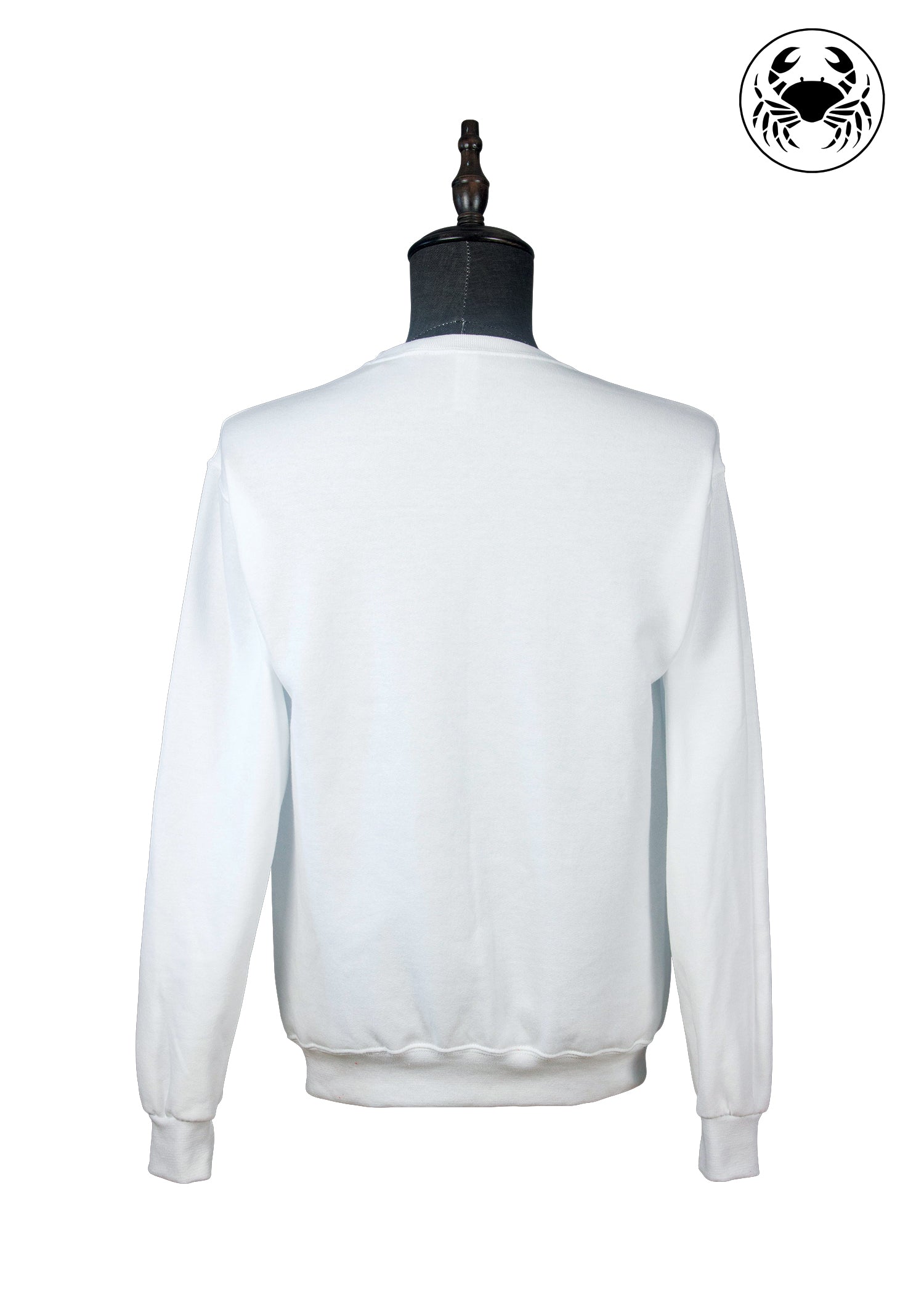 Back view of White sweatshirt with red maple leaf and 'Canada' text