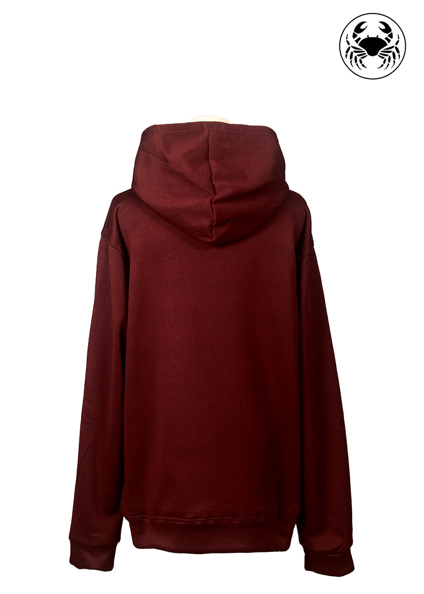 Back view of maroon hoodie, ballerina embroidered design on front, Canadian apparel