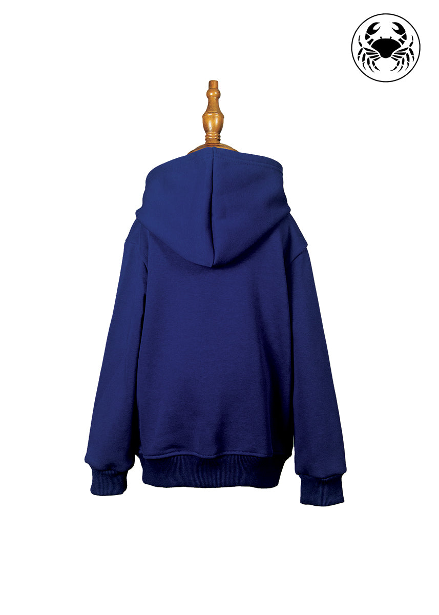 Back of Navy blue hoodie with cute panda graphic on front, cozy unisex children's apparel