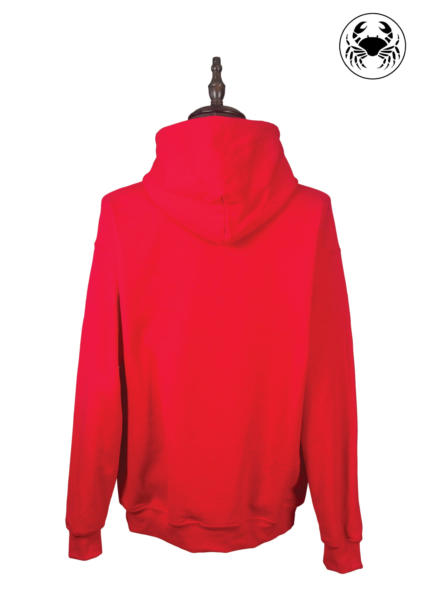 Back of Red hoodie with 'True North' text and moose graphic on the front, Canadian unisex casual wear