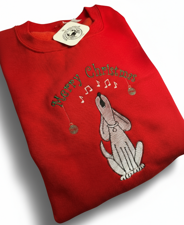 Merry Christmas Singing Pup Embroidered Sweatshirt