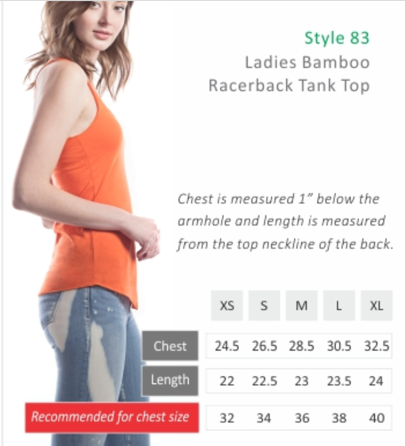 size chart for raceback tank top