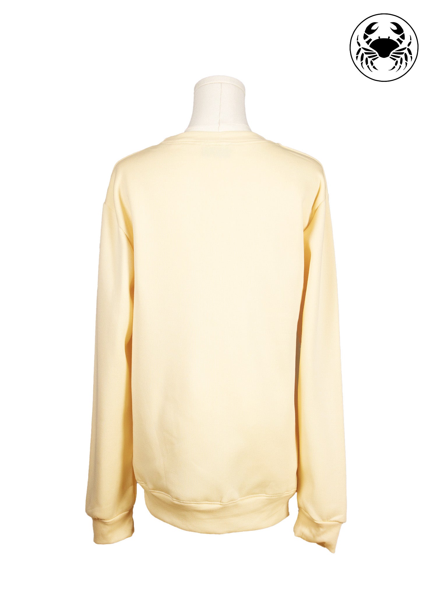 Back view of beige sweatshirt, "Hot Thang" red chili embroidered design on front, Canadian apparel