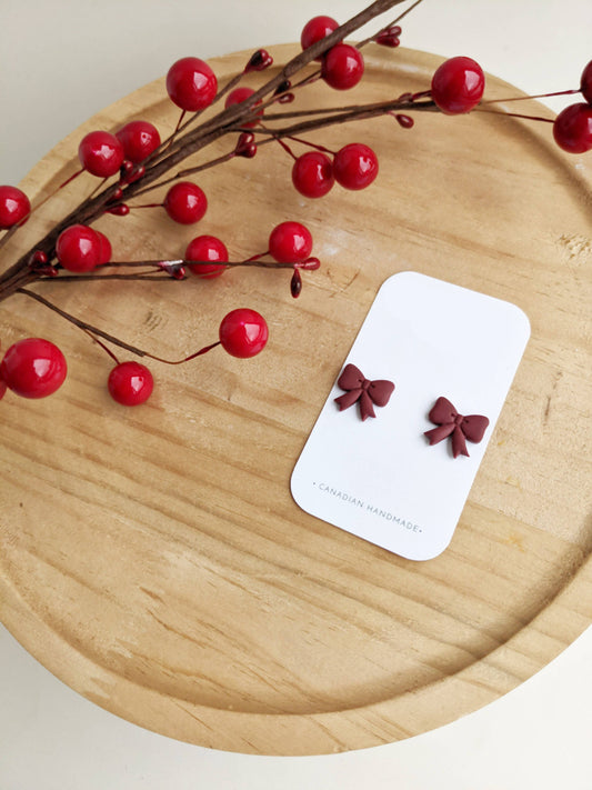 karkata nc boutique Deep Red Bow Stud Polymer Clay Earrings