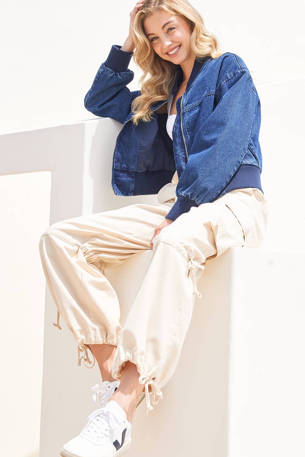 Denim blue bomber jacket from Karkata NC Boutique