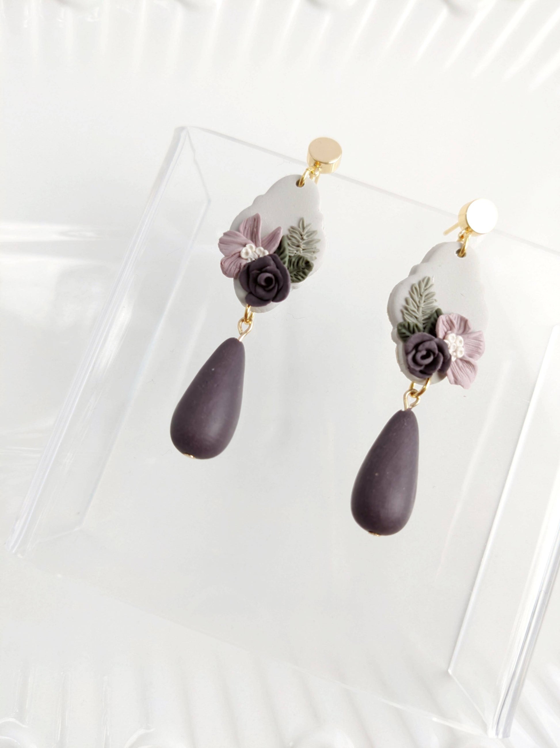 andmade polymer clay earrings with hypoallergenic stainless steel posts, lightweight and comfortable for sensitive ears, crafted in Canada