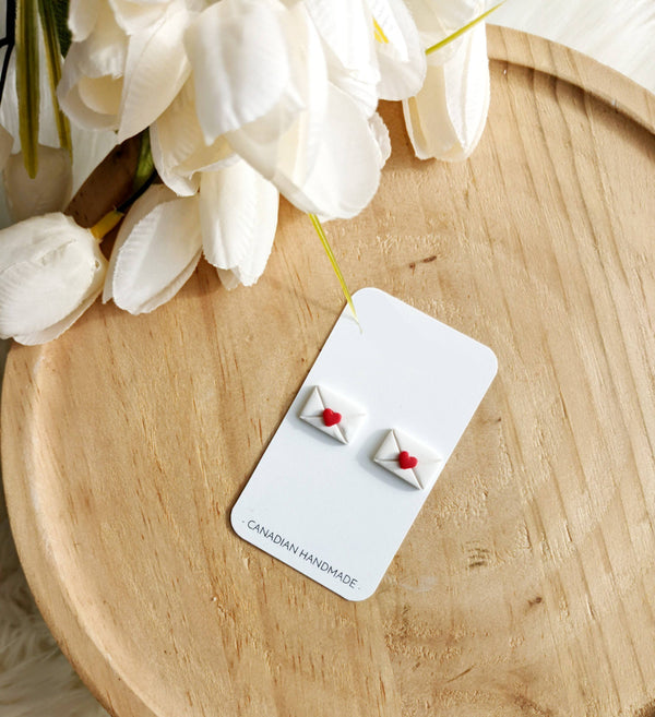 Love Letter Stud Earrings – Handmade Polymer Clay | Hypoallergenic & Lightweight