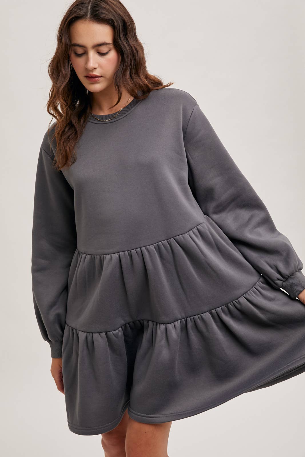 Karkata NC Boutique ash grey tiered sweatshirt knit dress