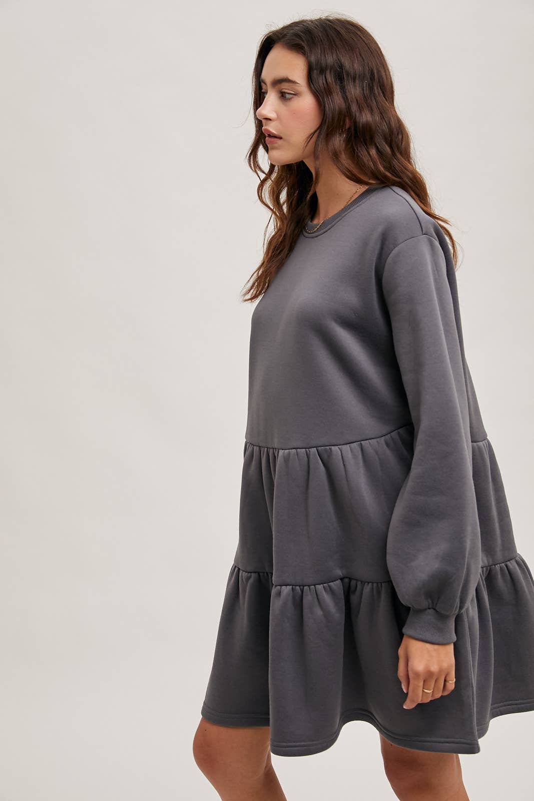 Karkata NC Boutique ash grey tiered sweatshirt knit dress