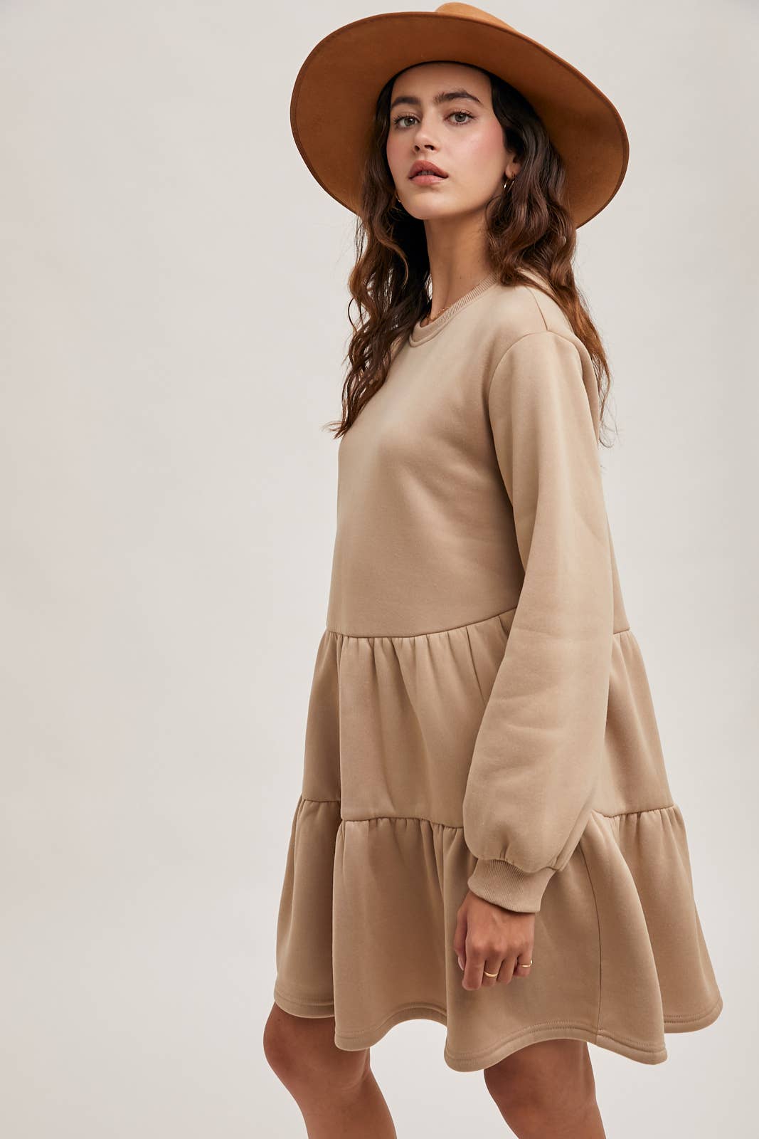Karkata NC Boutique beige tiered sweatshirt knit dress