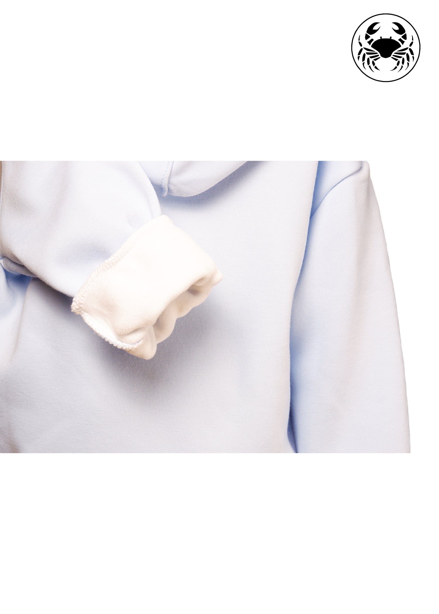 Closeup view of Fleece fabric of sky blue kids hoodie, Canadian apparel